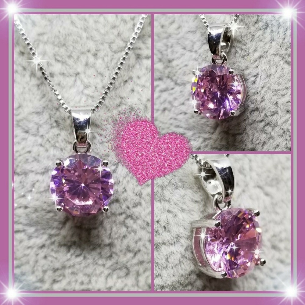 💟3.5CT PINK SAPPHIRE ROUND SOLITAIRE 925S NECK🎀 - Picture 2 of 3